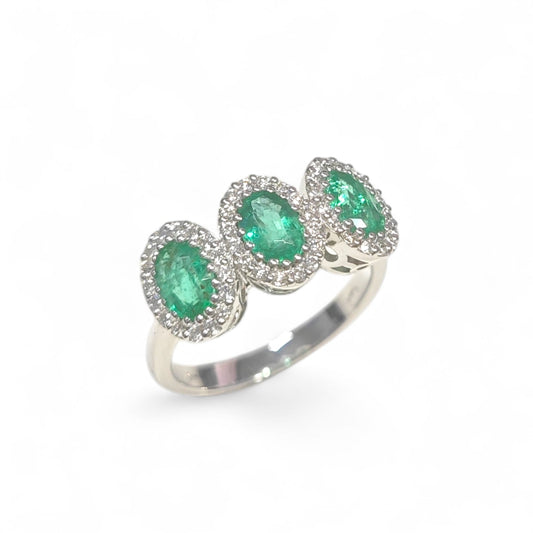 Anello Trilogy con Smeraldi CT 1.80 e Diamanti CT 0.35