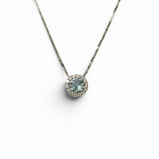 Pendente Acquamarina Rotonda CT 0.23 e Diamanti CT 0.08