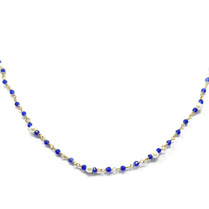 Girocollo con zirconi colorati e perle su argento dorato