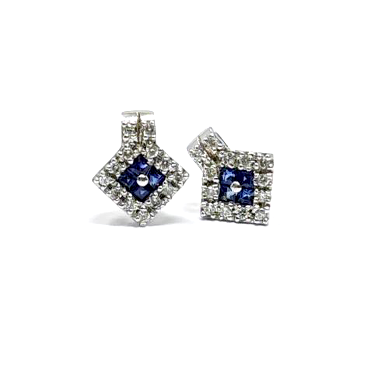 Orecchini a Rombo in Oro 18kt con Zaffiri CT 0.21 e Diamanti Bianchi CT 0.14