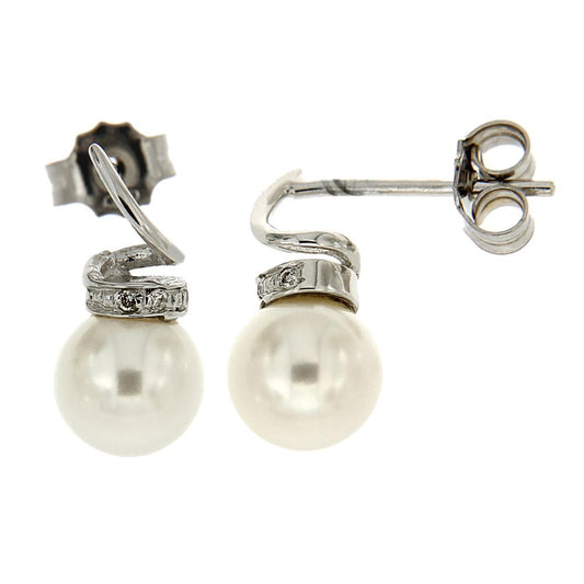 Orecchini con Perla 6.5/7mm e Diamanti CT 0.04
