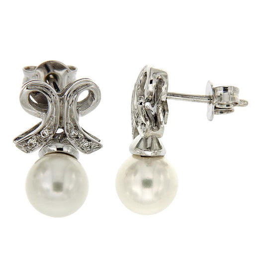 Orecchini con Perla 7/7.5mm e Diamanti CT 0.06