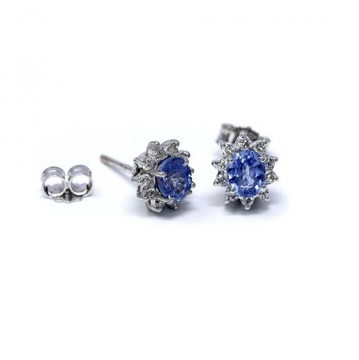 Orecchini con Zaffiri in Oro Bianco 18kt CT 1.20 e Diamanti CT 0.24