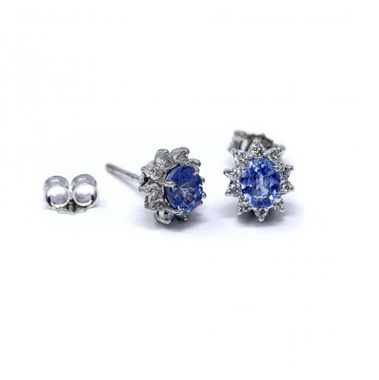 Orecchini con Zaffiri in Oro Bianco 18kt CT 1.20 e Diamanti CT 0.24