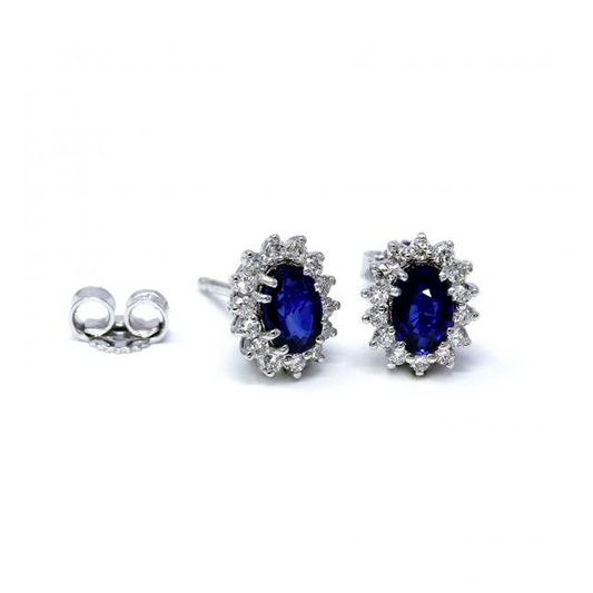 Orecchini in Oro Bianco 18kt con Zaffiro CT 0.96 e Diamanti CT 0.28