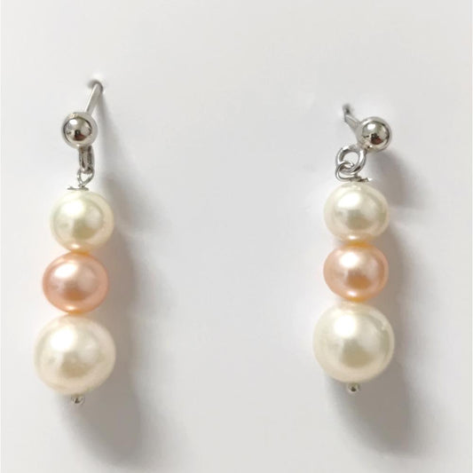 Orecchini Pendenti con Perle Freshwater rosa e oro Bianco