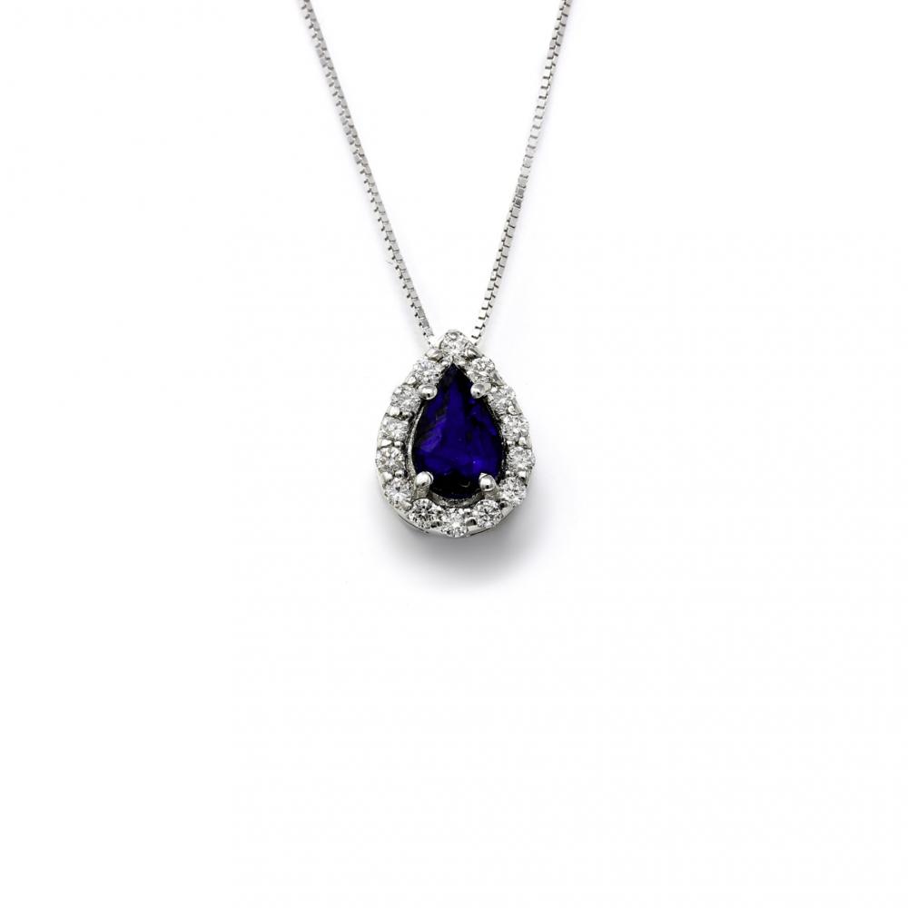 Pendente con Diamanti CT 0.12 e Zaffiro CT 0.40 Goccia