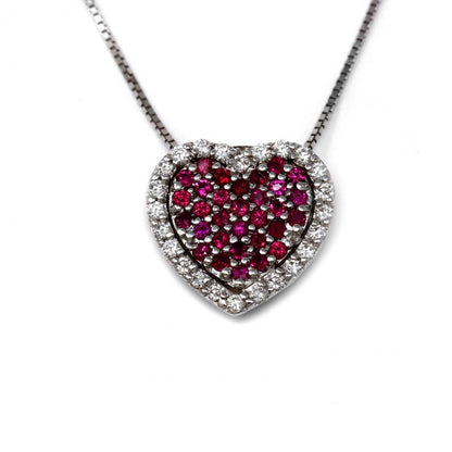 Pendente Cuore con Rubini CT 0.37 e Diamanti Bianchi CT0.26
