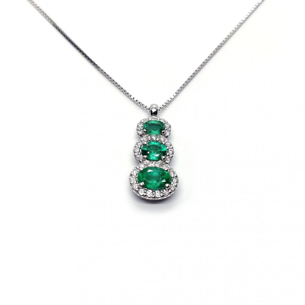 Pendente Trilogy con Diamanti CT 0.30 e Smeraldi CT 0.95