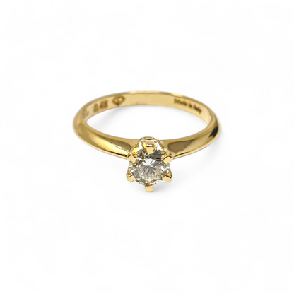 Anello Solitario con Diamante Linea Tiffany in Oro Giallo CT 0.48 VS1 F