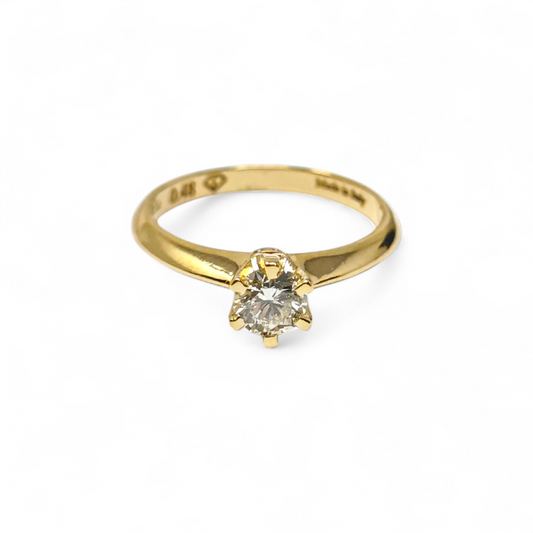 Anello Solitario con Diamante Linea Tiffany in Oro Giallo CT 0.48 VS1 F