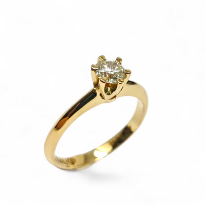 Anello Solitario con Diamante Linea Tiffany in Oro Giallo CT 0.48 VS1 F