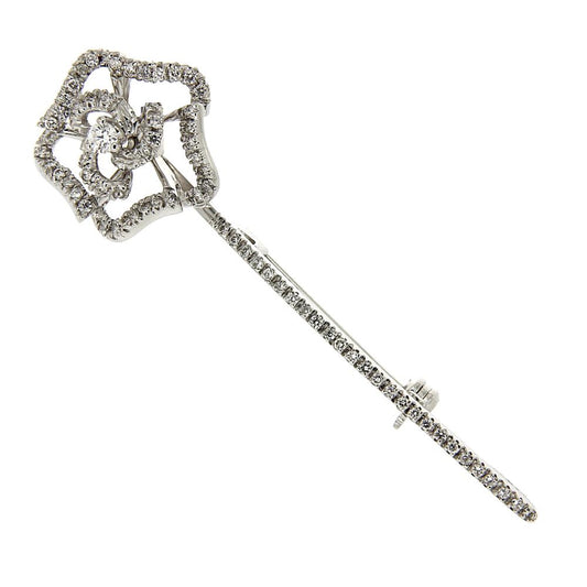 Spilla Fiore in Oro Bianco con Diamanti CT 0.53