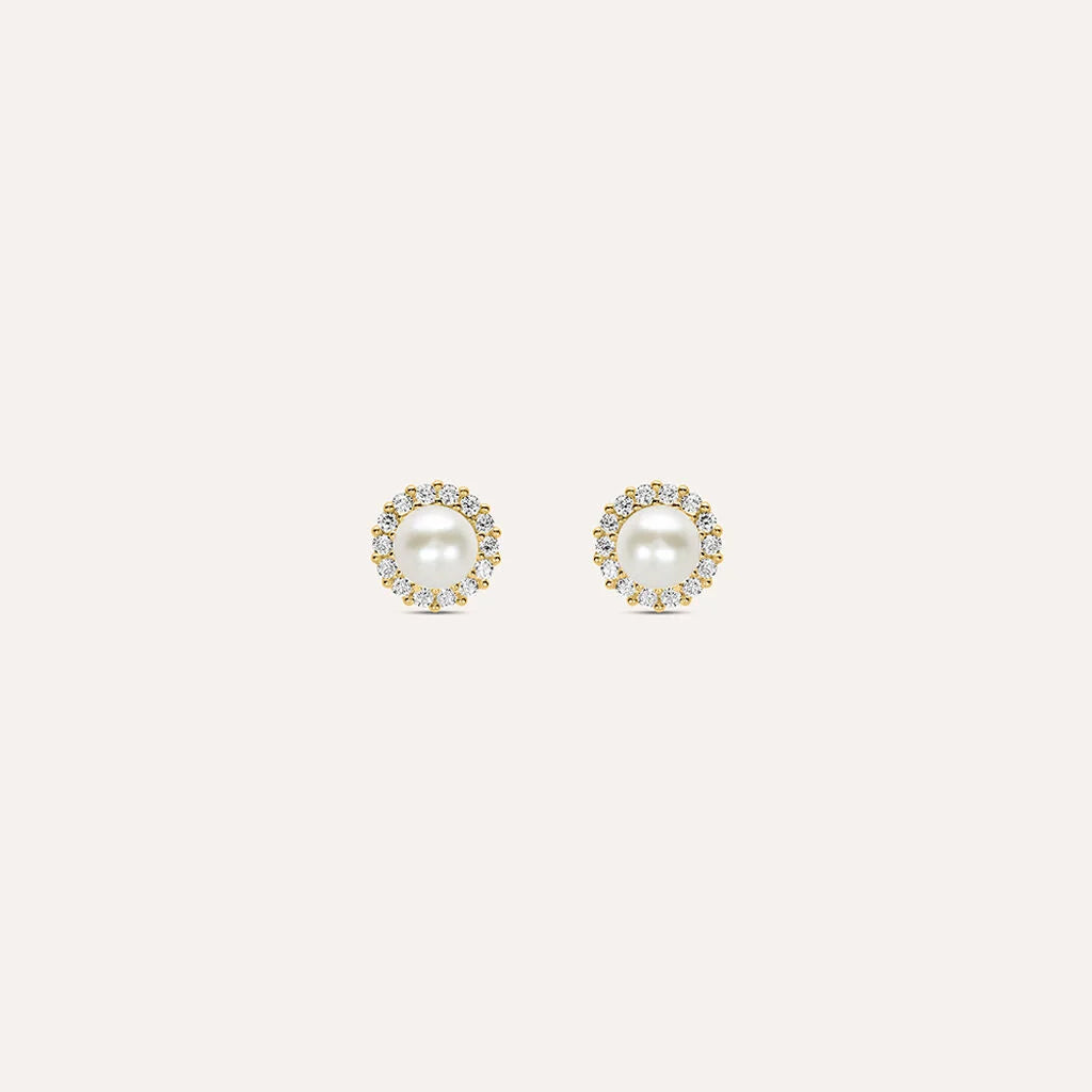 Orecchini Lobo Bon Ton Oro Giallo Perla D'Acqua Dolce Cubic Zirconia Ref. 1416786