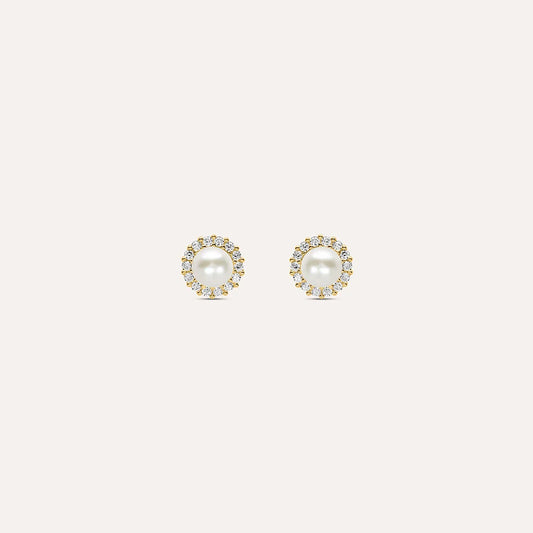 Orecchini Lobo Bon Ton Oro Giallo Perla D'Acqua Dolce Cubic Zirconia Ref. 1416786