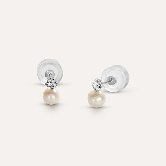 Orecchini Lobo Bon Ton Oro Bianco Perla D'Acqua Dolce Cubic Zirconia Ref. 1426717