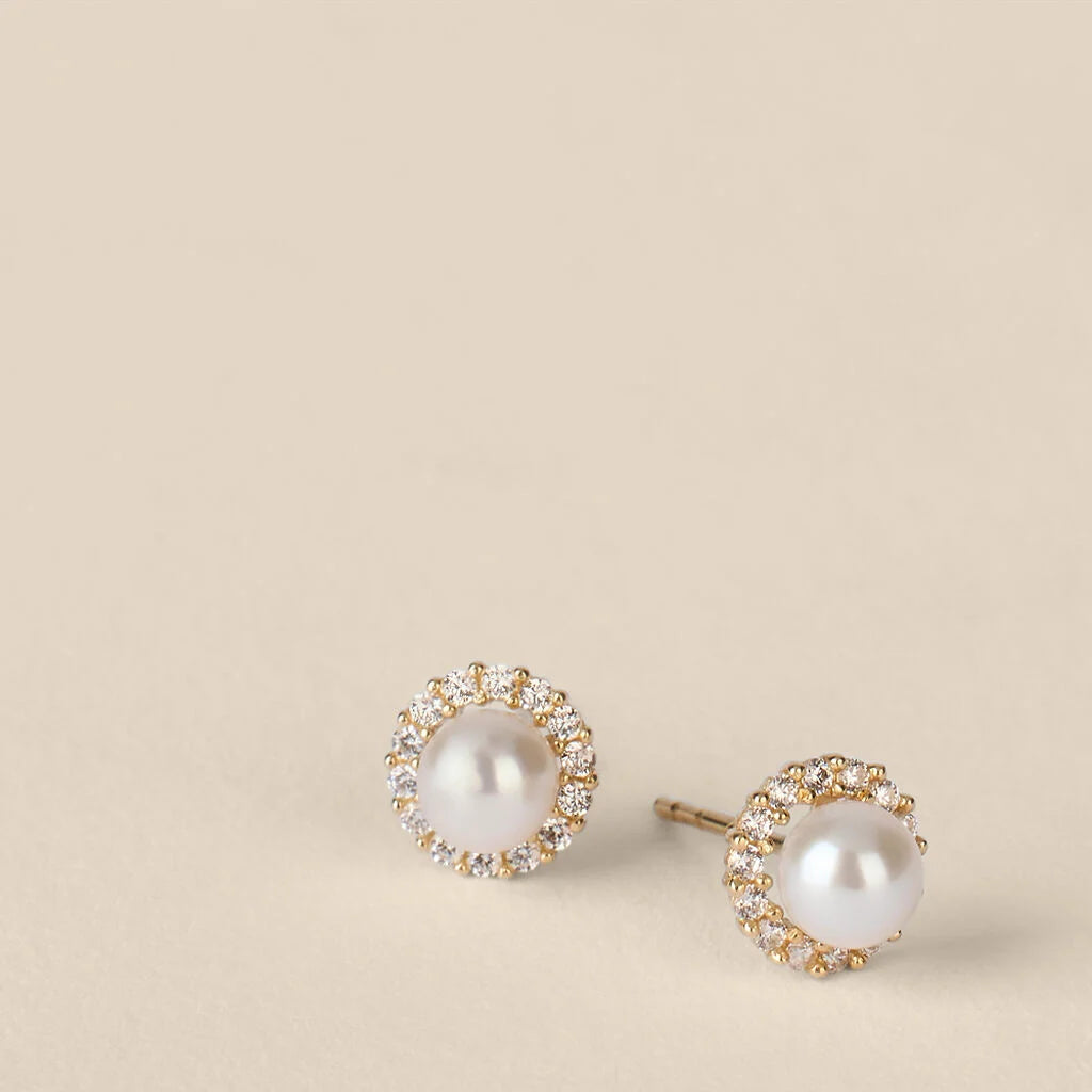 Orecchini Lobo Bon Ton Oro Giallo Perla D'Acqua Dolce Cubic Zirconia Ref. 1416786
